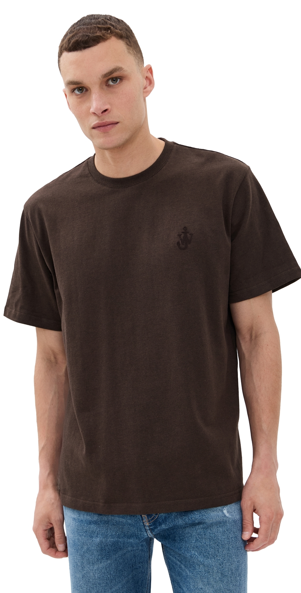 Jw Anderson Anchor Embroidered Cotton T-shirt In Brown