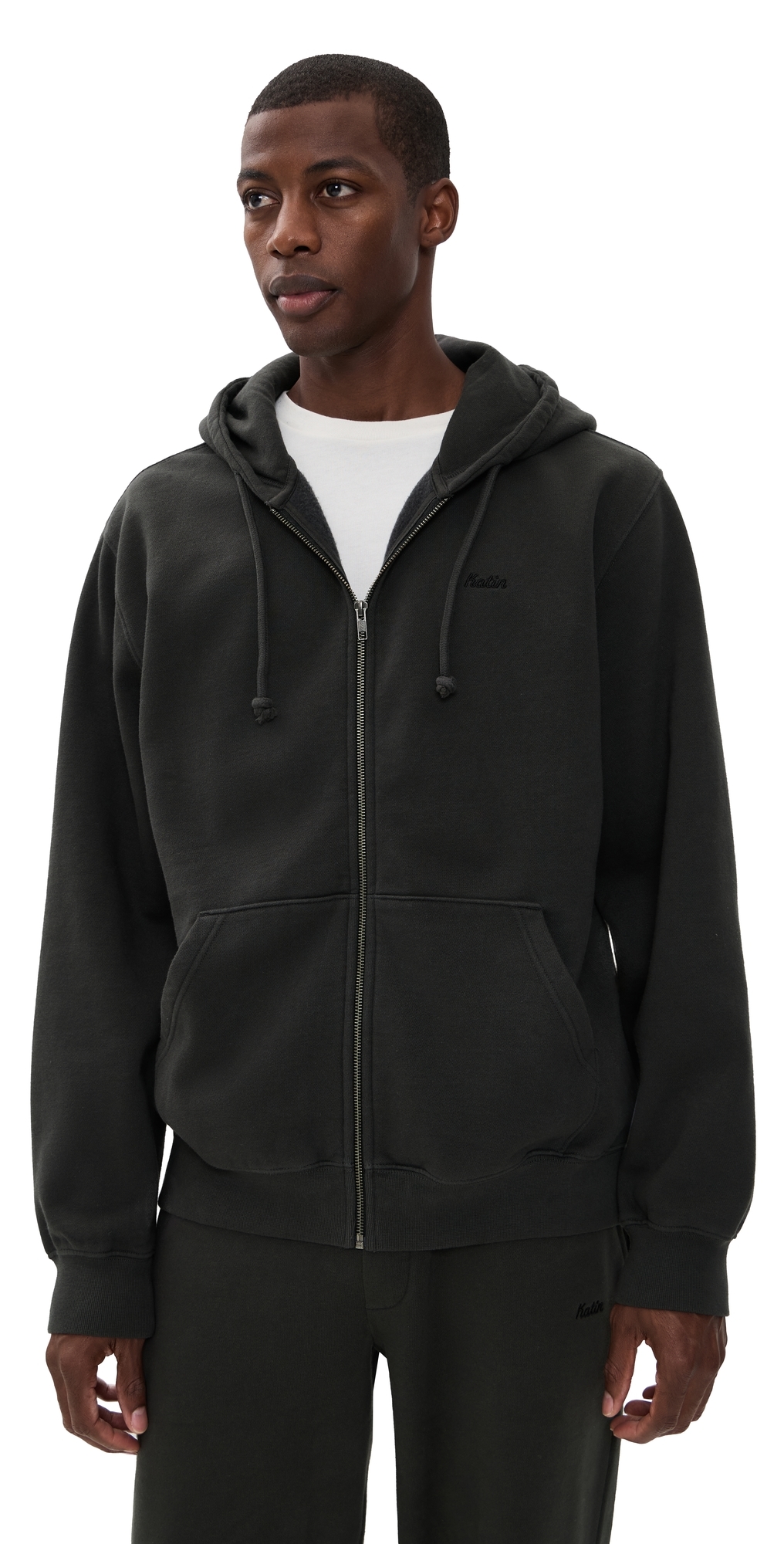 Katin Embroidered Full Zip Hood Fleece Black Wash In Black