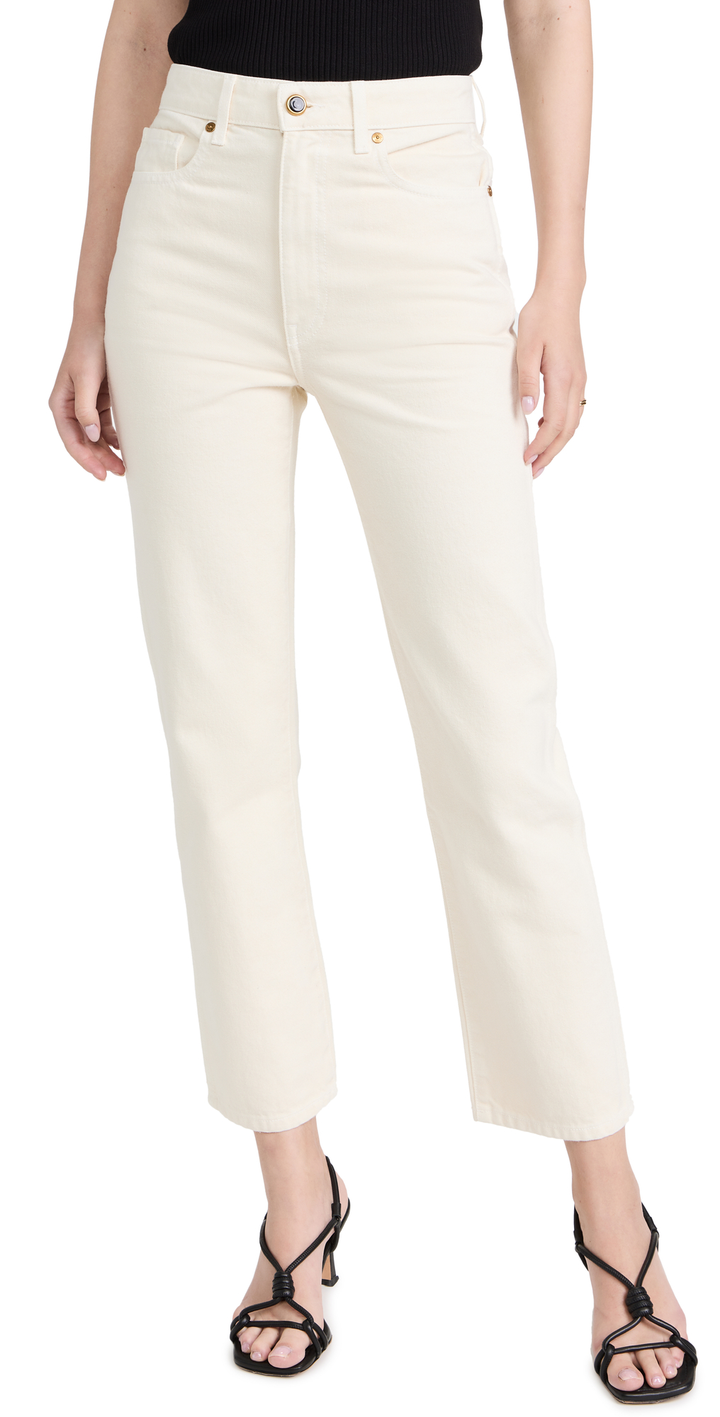 Khaite Vivian Cropped High-rise Bootcut Jeans In Ivory Rigid