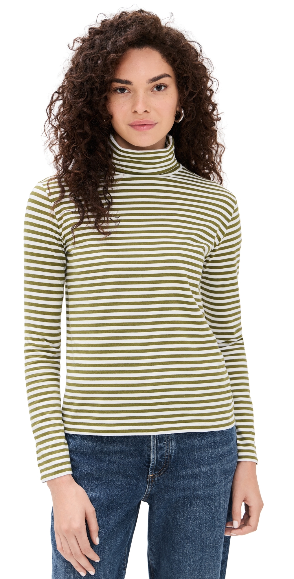 Kule The Turtleneck Olive/cream Ministripe In Multi