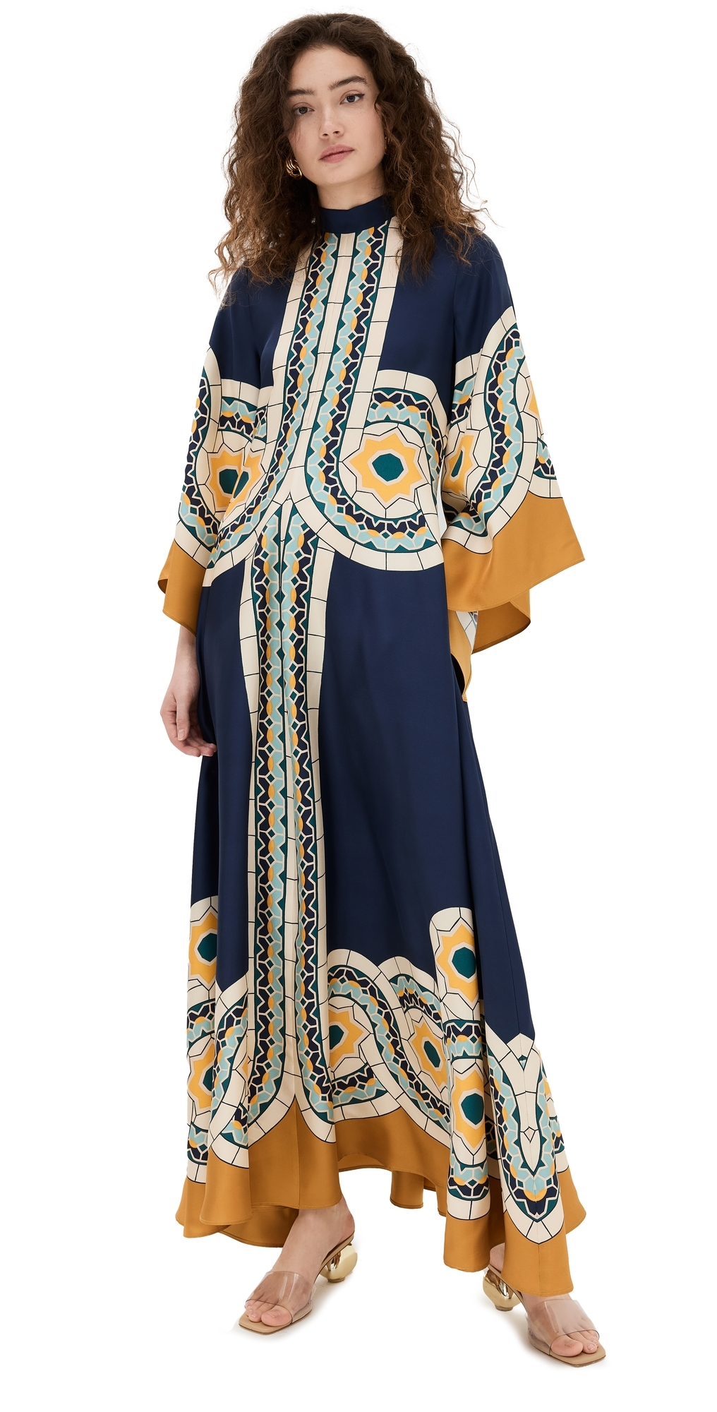 La Doublej Magnifico Dress In Mudejar Placée Blue Silk Twill