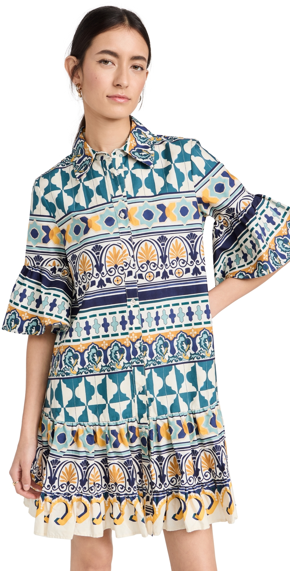 La Doublej Choux Tiered Shirt Dress In Casareale Small