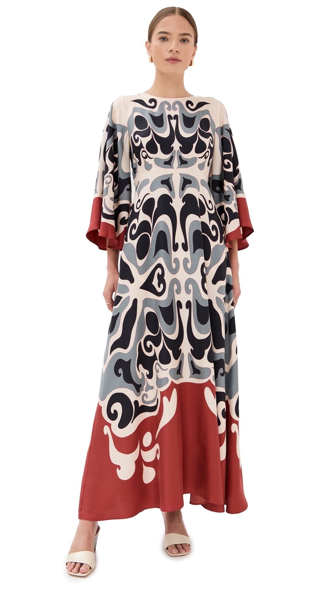 La Doublej Multicolor Long Dress With Round Neck And All Over Motif In Silk Woman In Multi