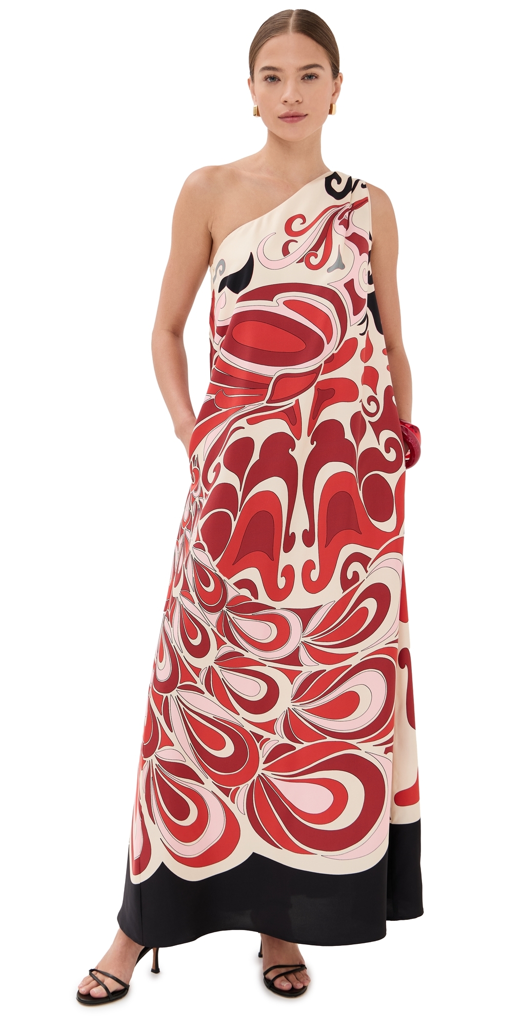 La Doublej La Double J Roy One-shoulder Printed Silk-twill Midi Dress In Pink