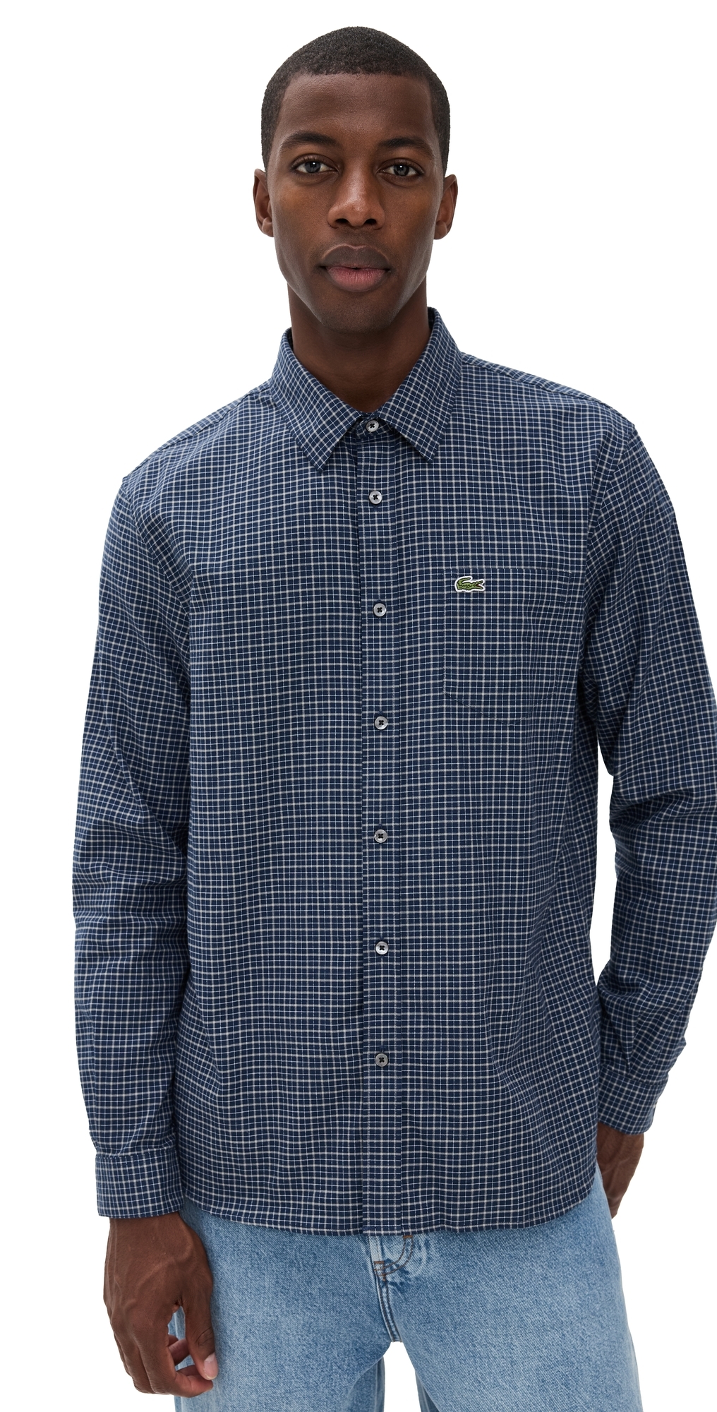Lacoste Regular Fit Flannel Shirt Navy Blue & Flour In Blue