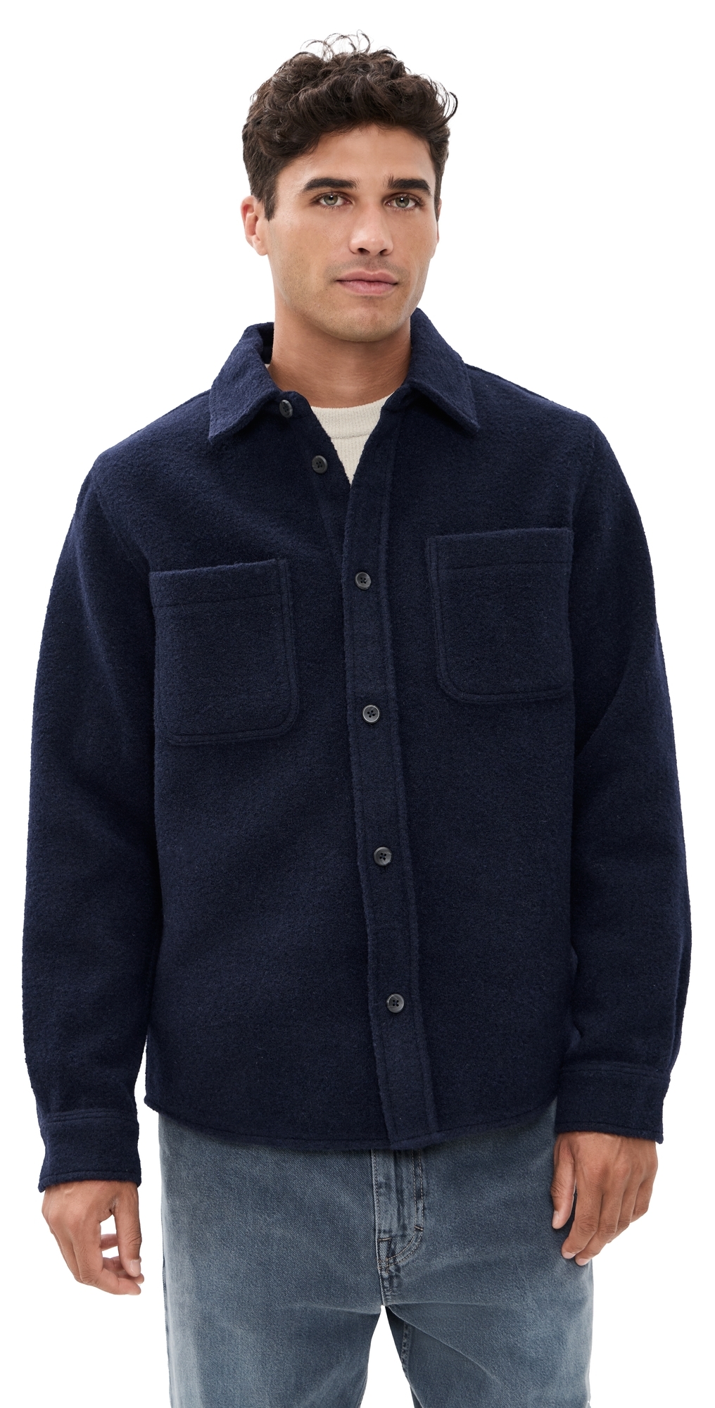 Les Deux Jason Solid Wool Overshirt Dark Navy In Blue