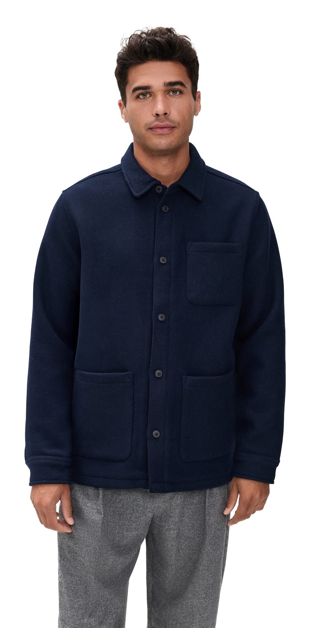 Les Deux Jason Solid Wool Overshirt Dark Navy In Blue