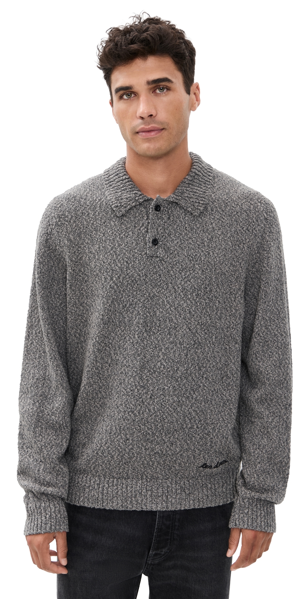 Les Deux Billy Mouliné Knitted Polo Black In Gray