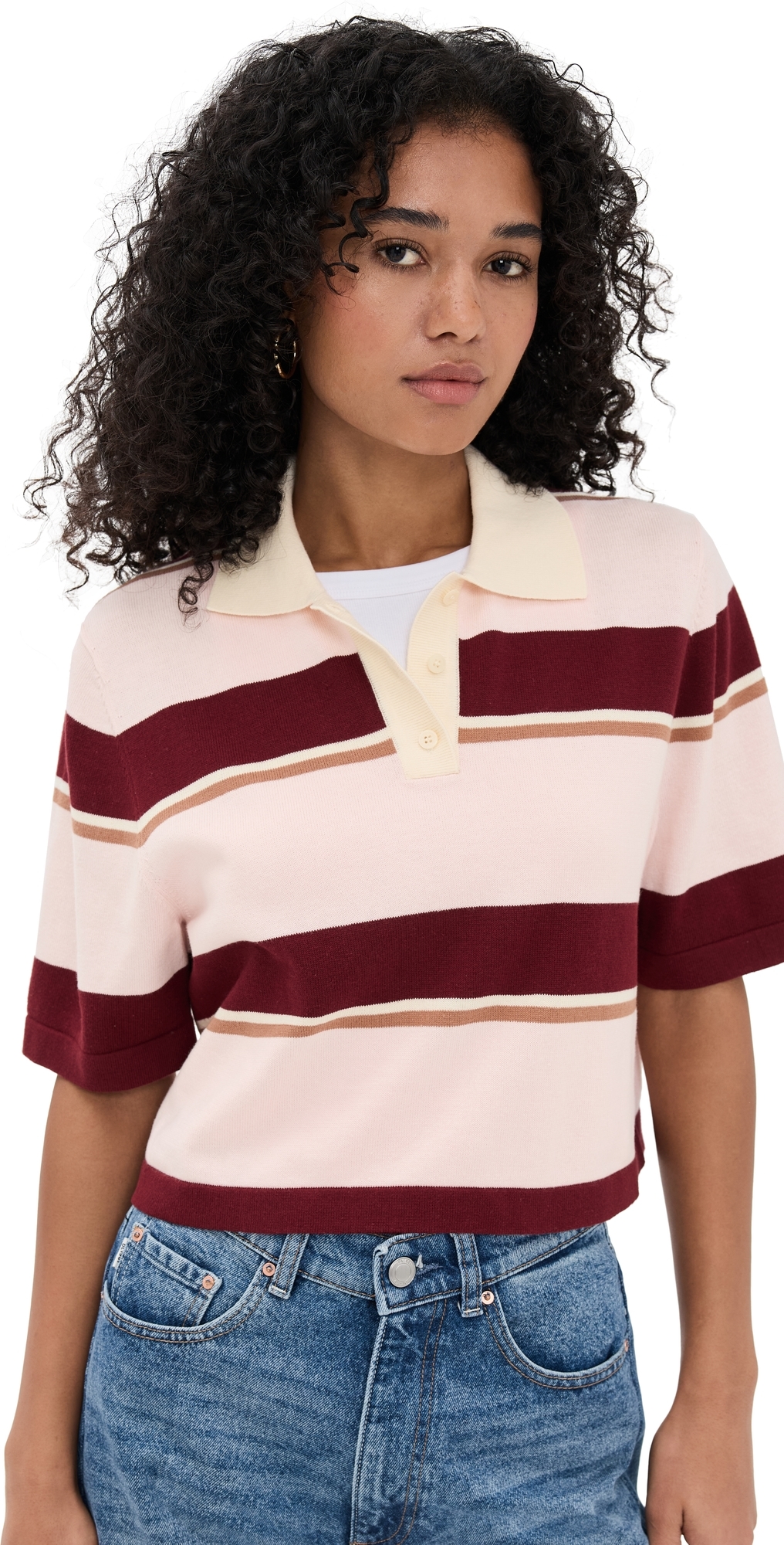 Le Bop Short Sleeve Striped Polo Light Pink Stripe In Pink