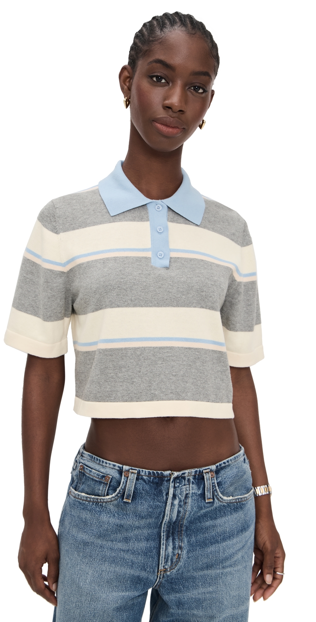 Le Bop Short Sleeve Striped Polo Heather Grey Stripe