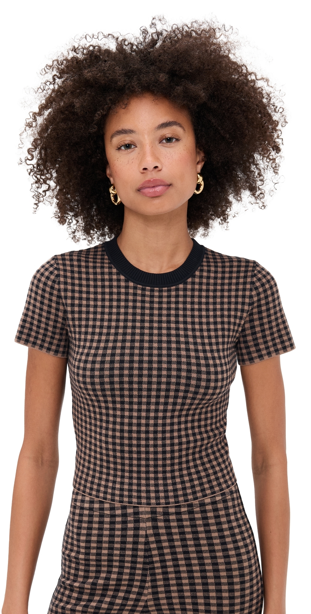 Le Bop Gingham Knit Tee Chocolate/black