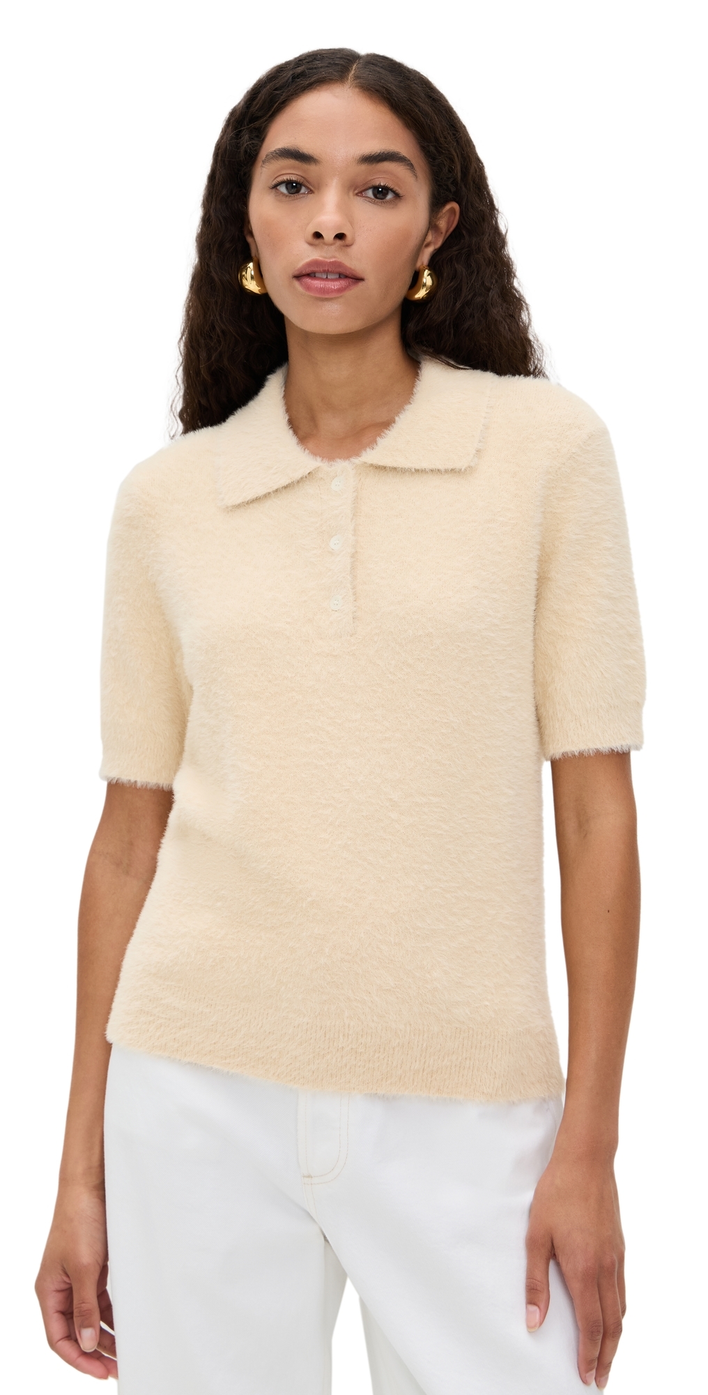 Le Bop Fuzzy Short Sleeve Polo Oyster Beige In Neutral