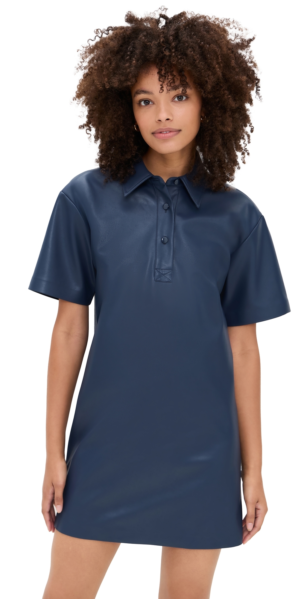 Le Bop Solene Faux Leather Polo Dress Midnight Navy In Blue