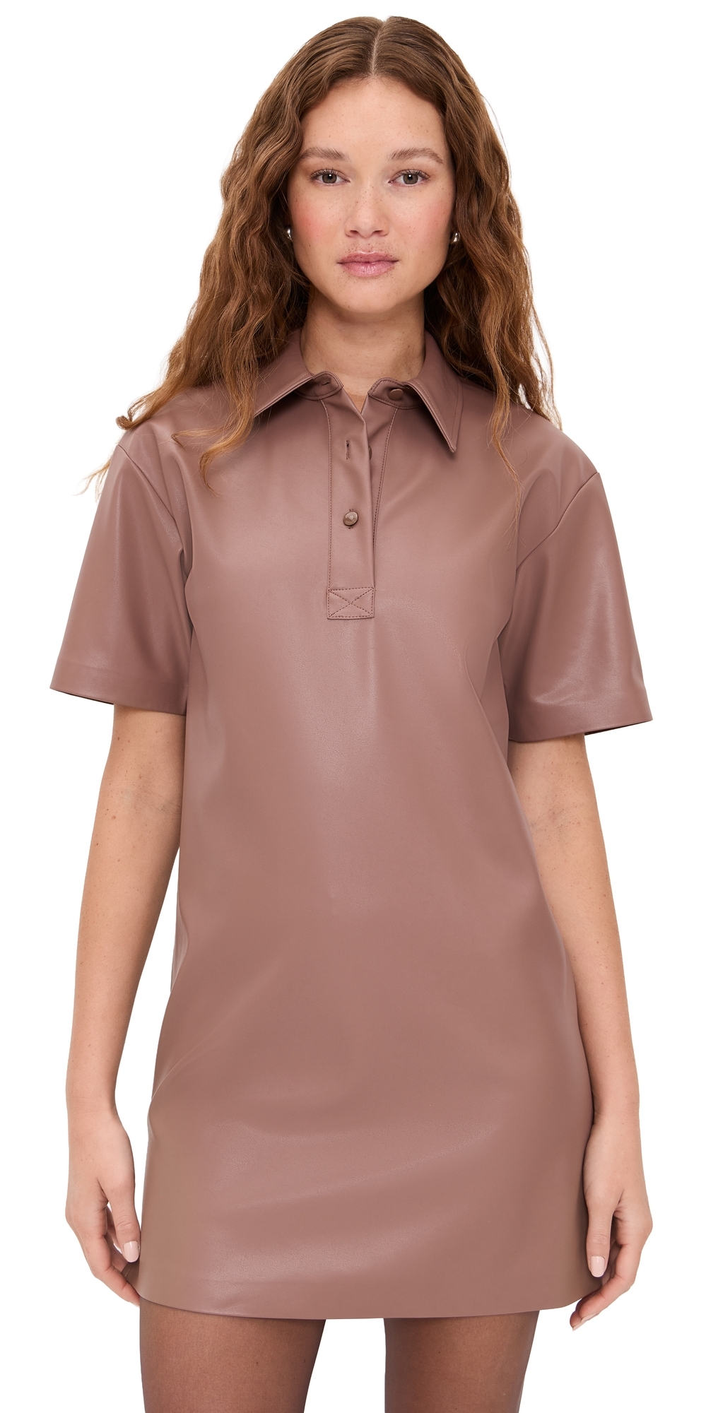 Le Bop Solene Faux Leather Polo Dress Amber In Nude
