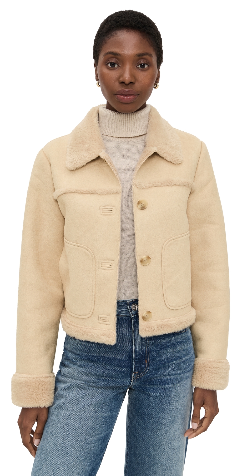 Le Jean Astra Shearling Jacket Natural In Neutral