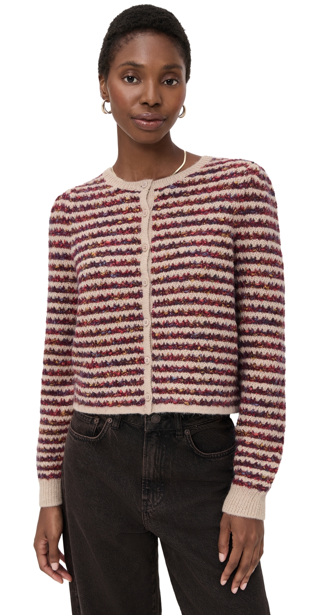 Le Jean Jasmine Cardigan Burgundy Stripe In Multi