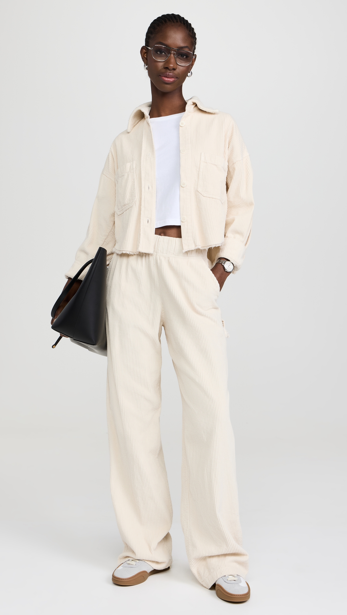 Les Tien Coopa Corduroy Crop Button Up Top thumbnail