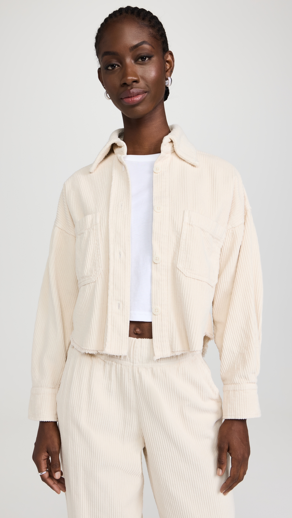 Les Tien Coopa Corduroy Crop Button Up Top
