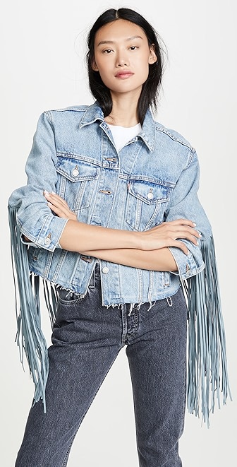 Levi's ex boyfriend fringe denim jacket clearance