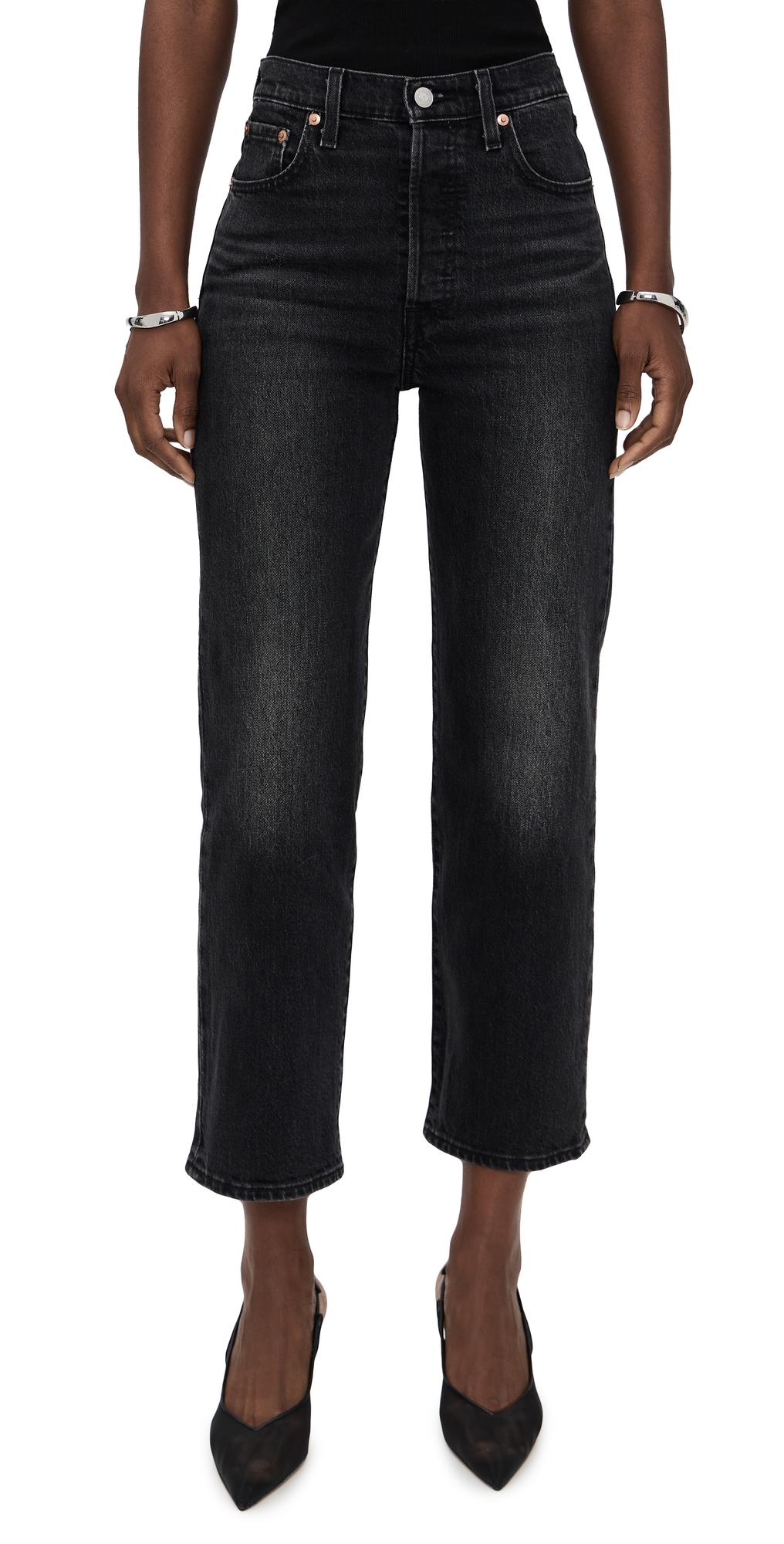 Levi's Ribcage Straight Ankle Jeans Loom About In Black