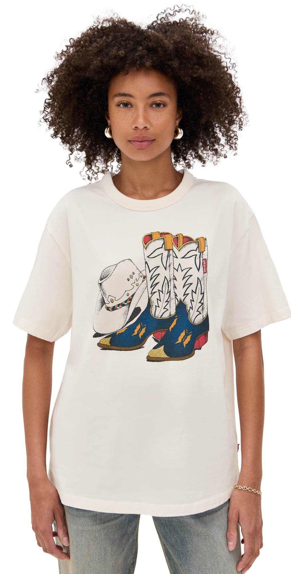 Levi's Graphic Tabor Tee Cowboy Boot And Hat Egret In Neutral