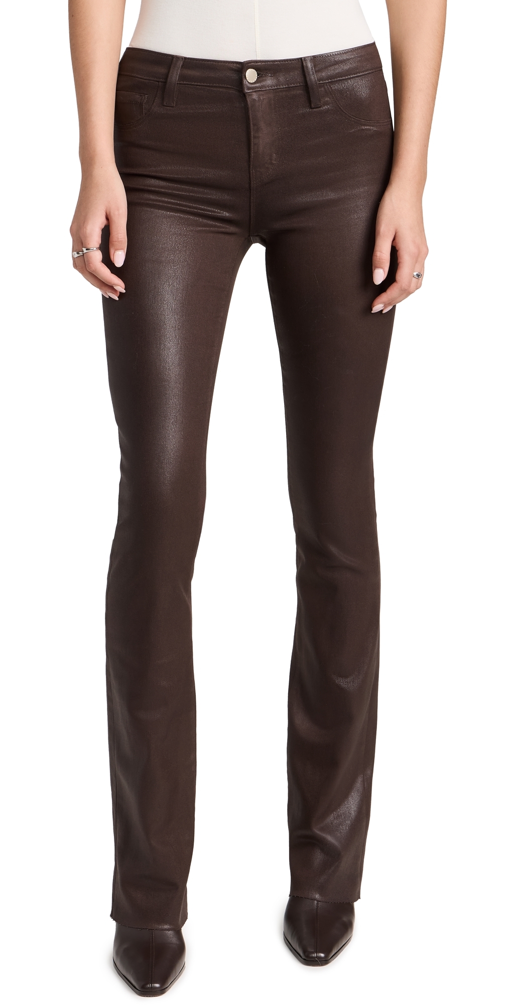 L Agence Ruth High Rise Straight Raw Hem Jeans In Espresso Coated