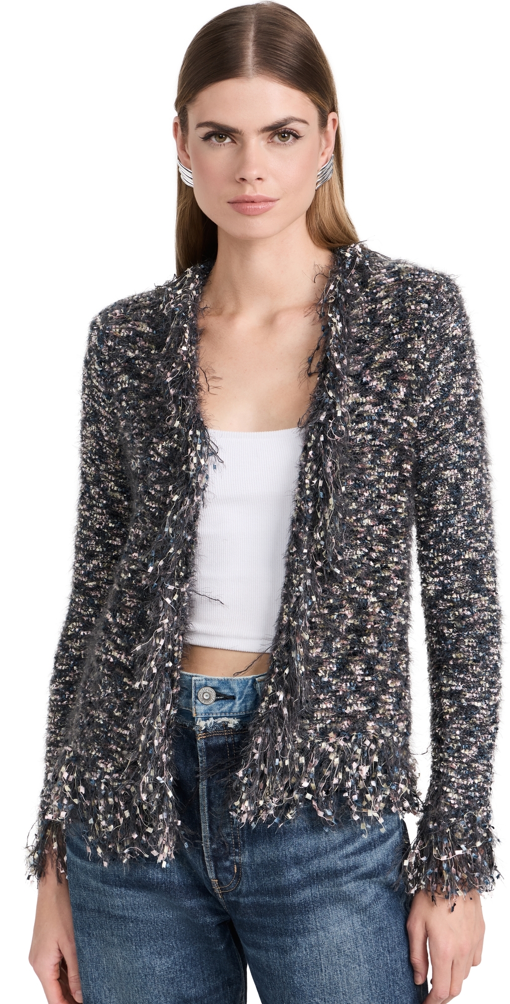 L'agence Azure Fuzzy Cardigan Blazer In Grey Multi