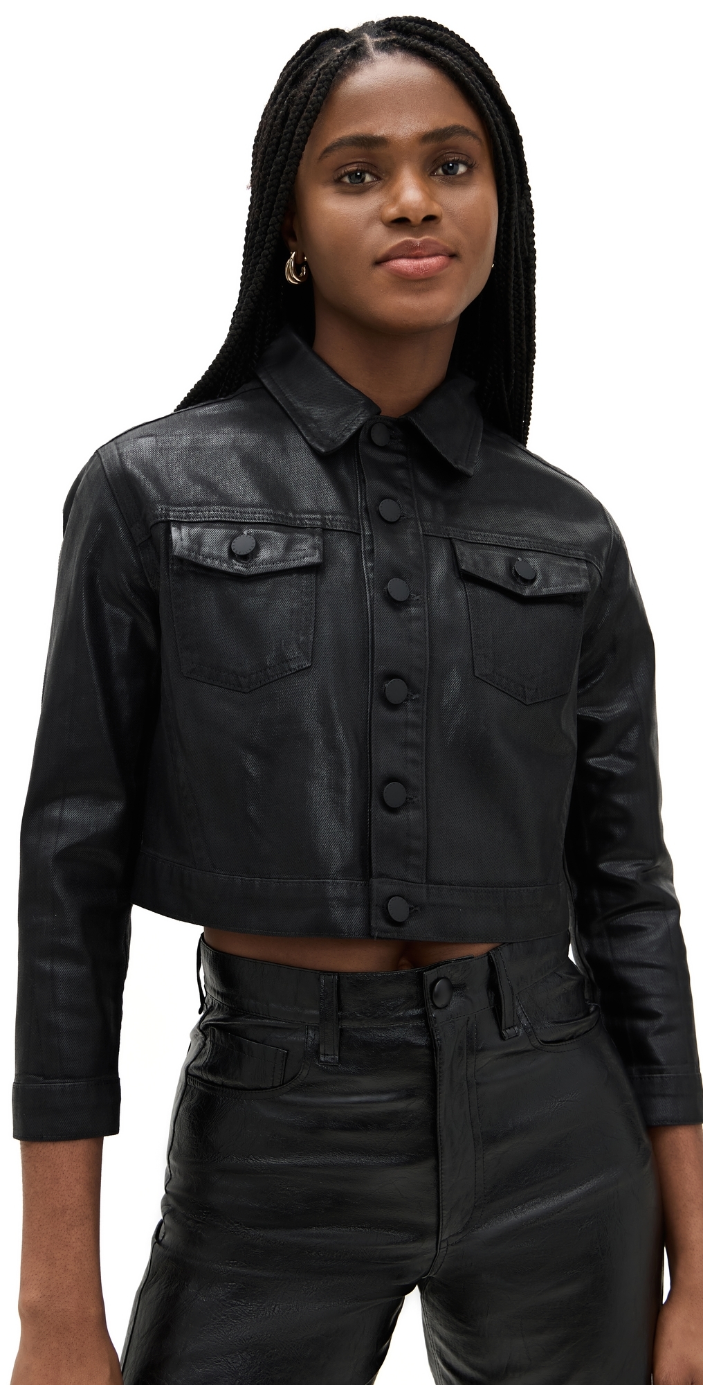 L'agence Koda Crop Jacket Noir Coated In Noir Coated