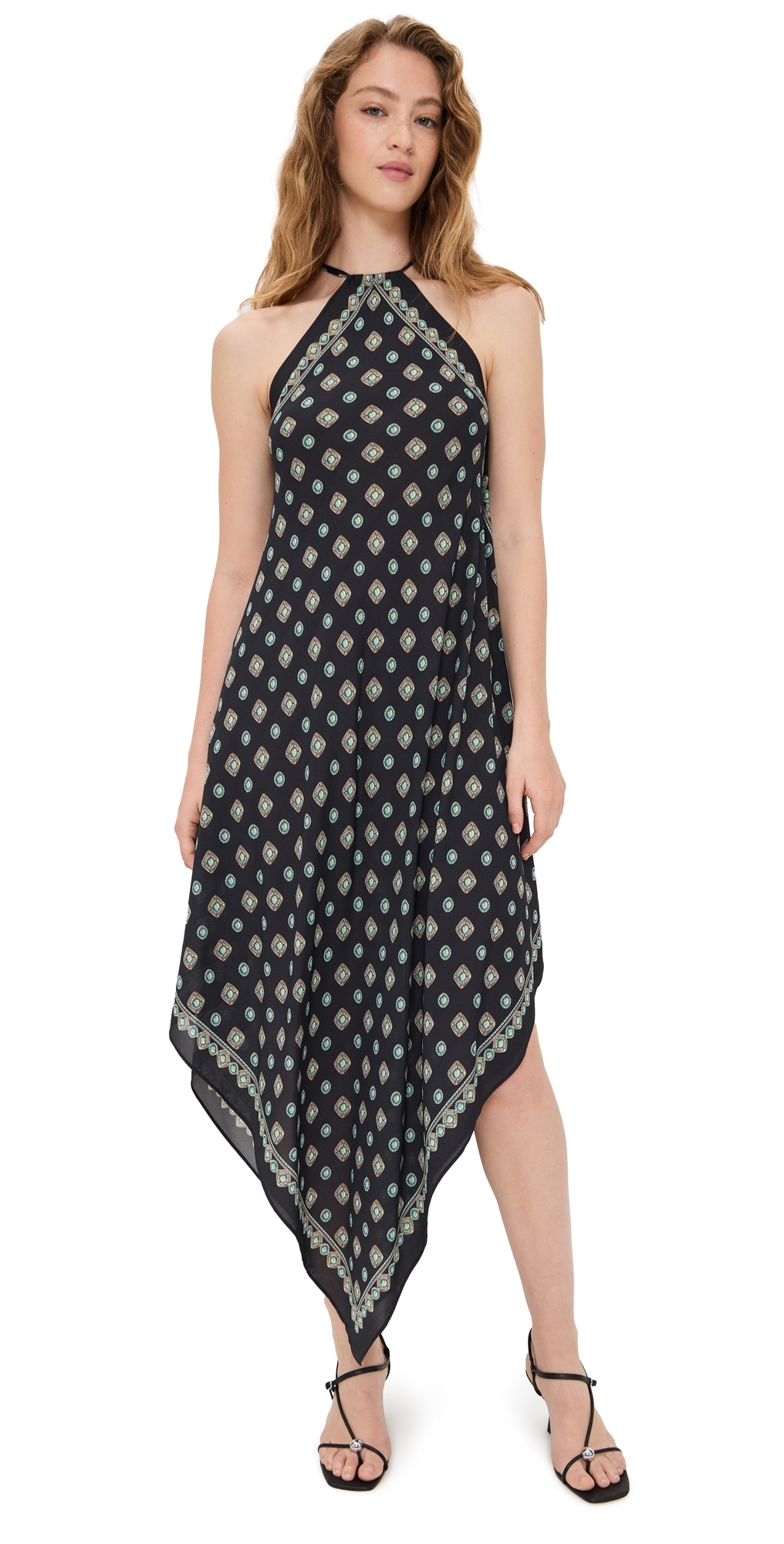 L'agence Elise Southwestern Halter Midi Dress Black In Black