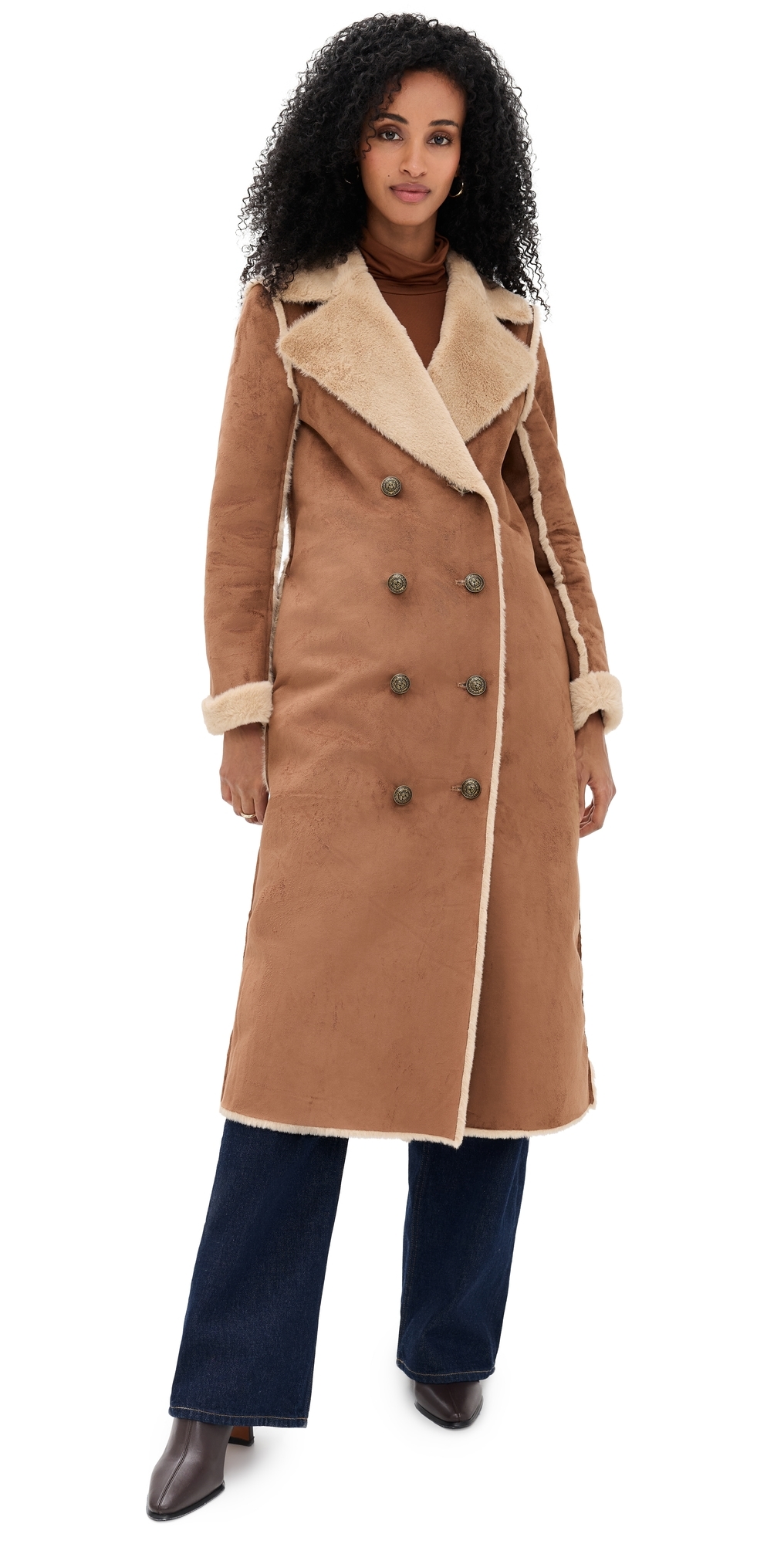 L'agence Citron Faux Fur Maxi Coat Sepia Brown/light Almond In Brown