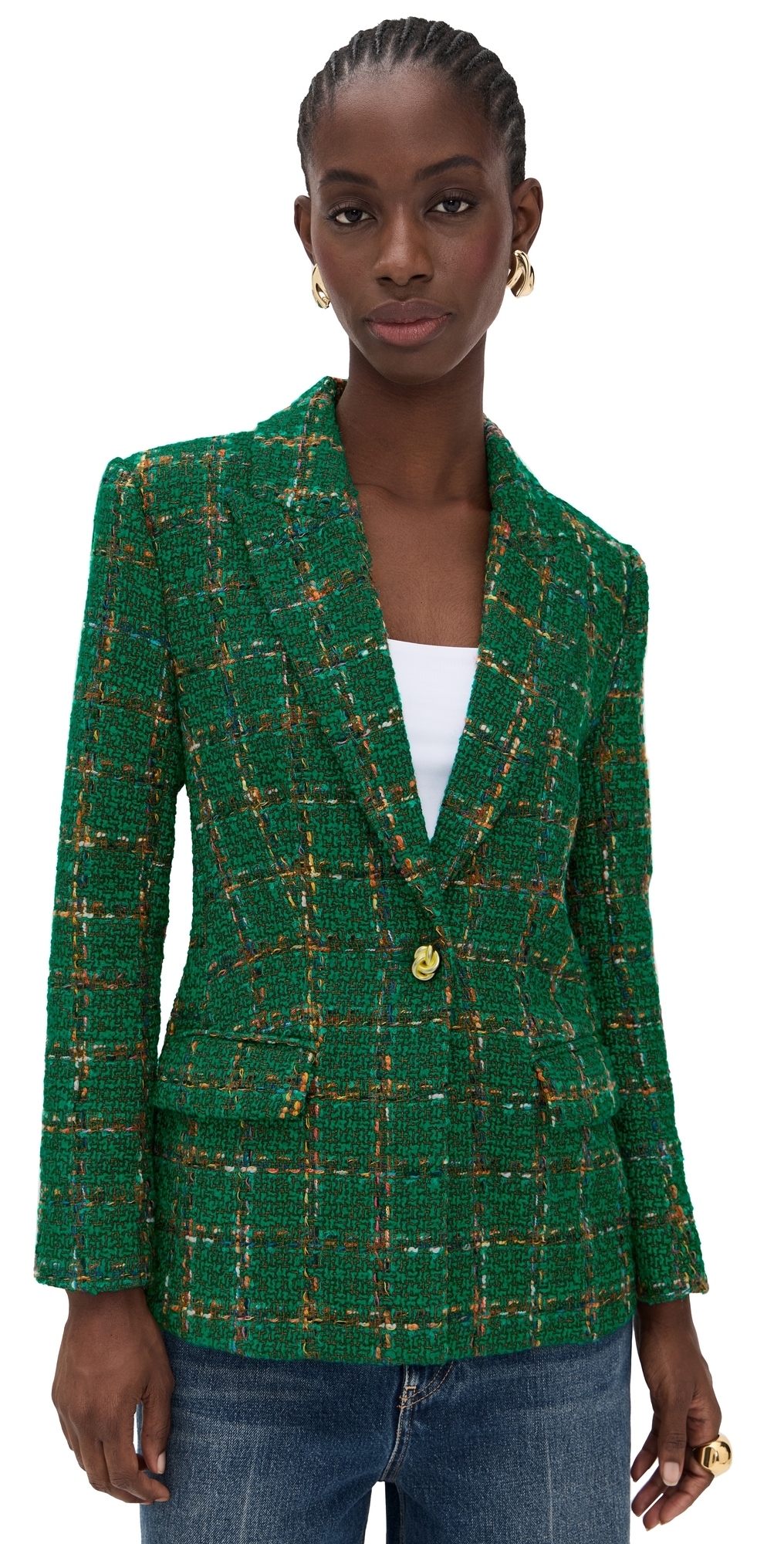 L'agence Gweny Relaxed Blazer Green Windowpane Tweed In Green
