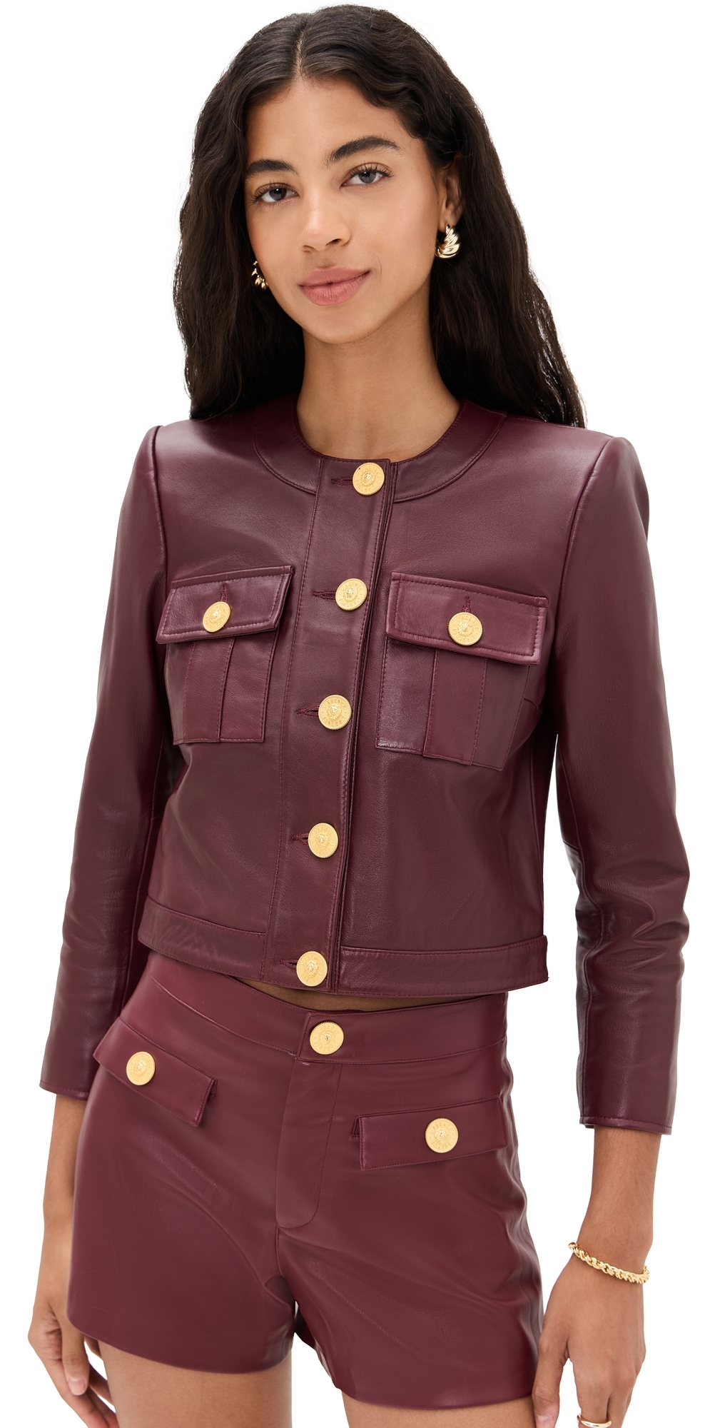 L Agence Deidra Collarless Jacket Black Cherry In Burgundy
