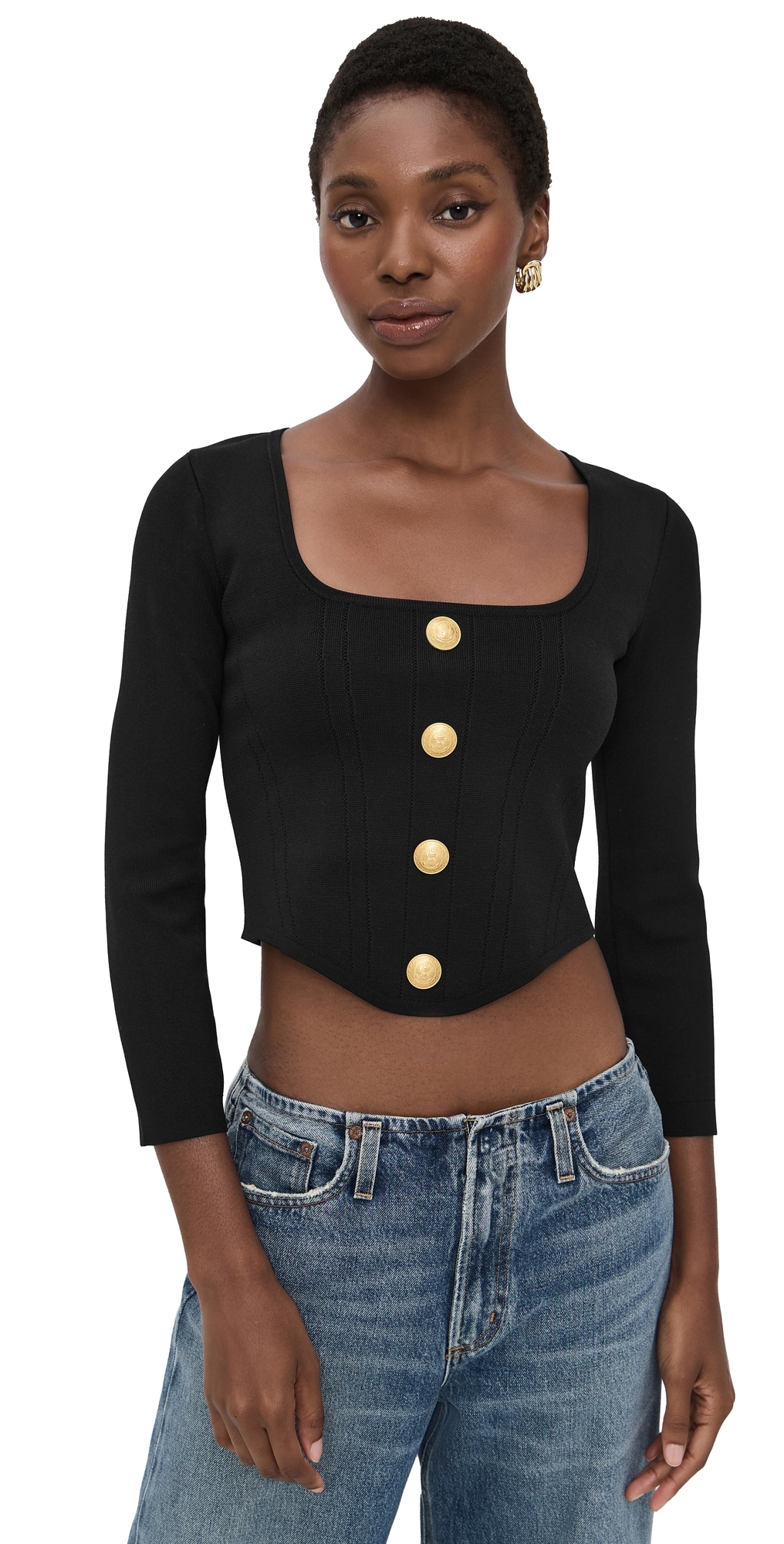 L'agence Sasha 3/4 Knit Corset Black/gold In Black