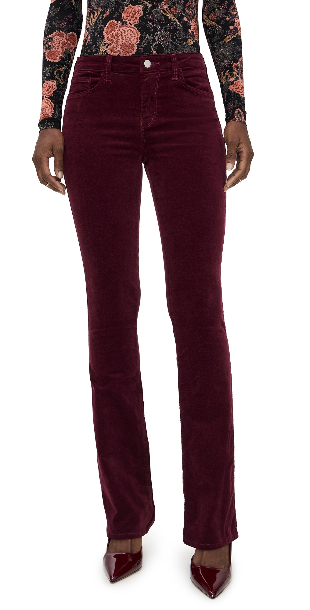L'agence Stevie Straight Velvet Jeans Dark Port In Brown
