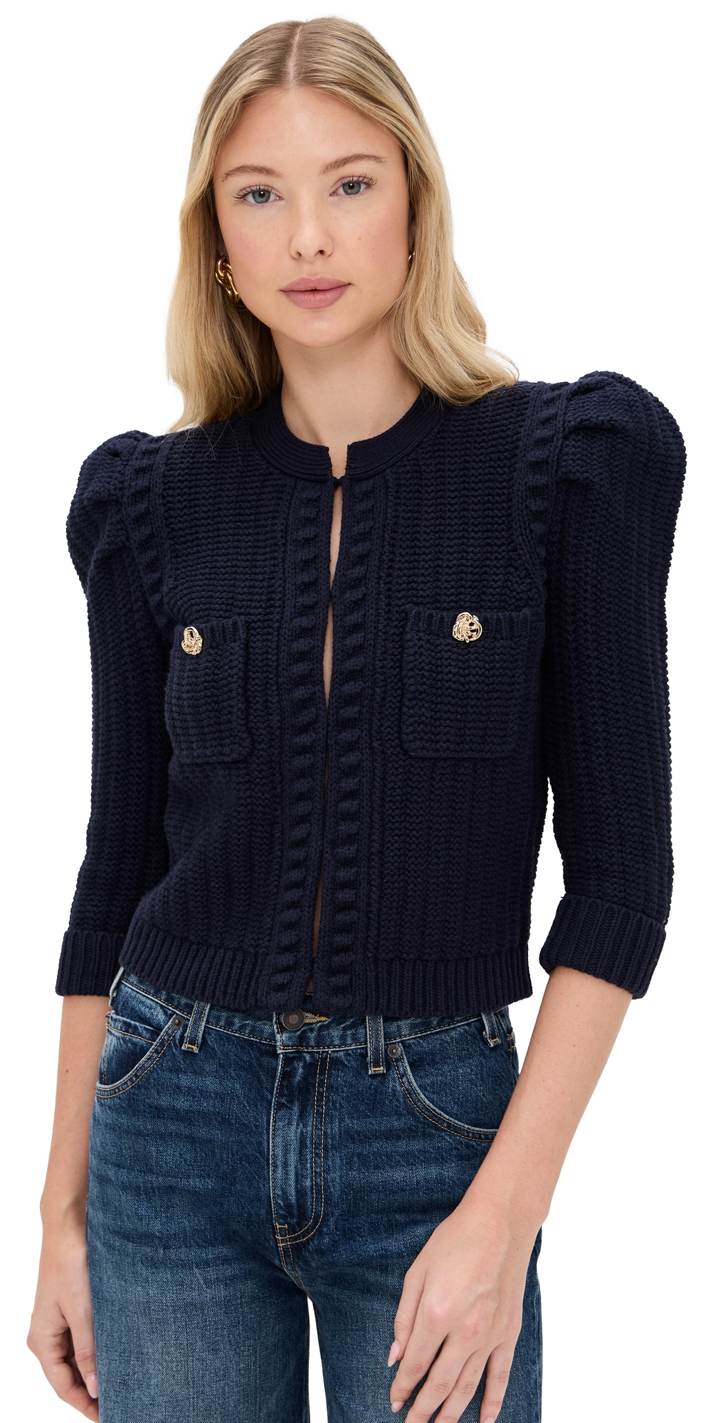L'agence Delilah Crop Textured Cardigan Midnight In Blue