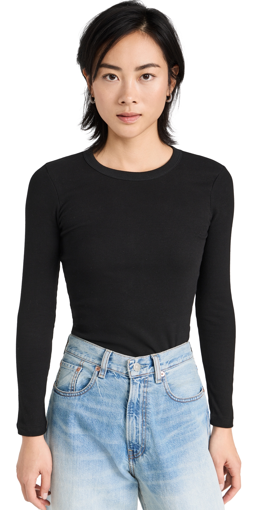 Leset Pointelle Slim Fit Long Sleeves In Black