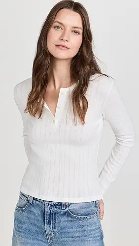 LESET Pointelle Long Sleeve Henley