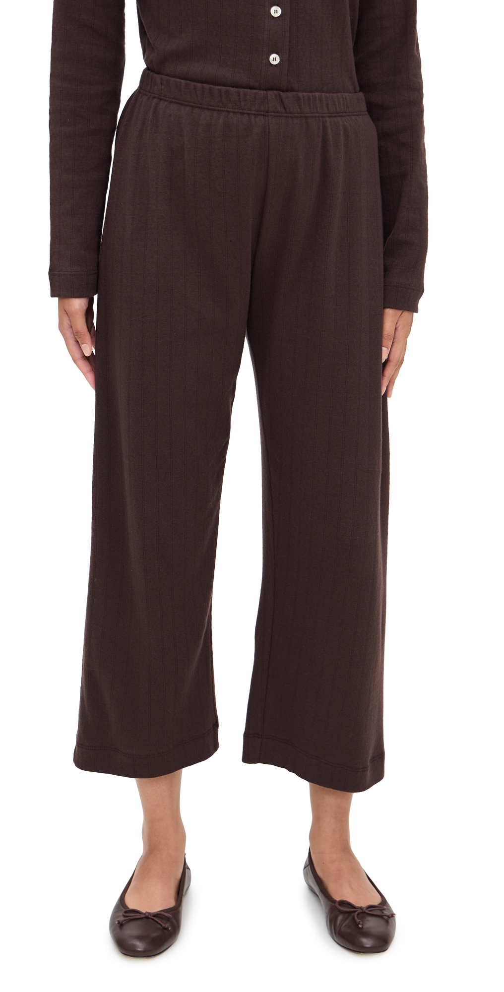 Leset Pointelle Crop Wide Leg Pants Choco In Brown