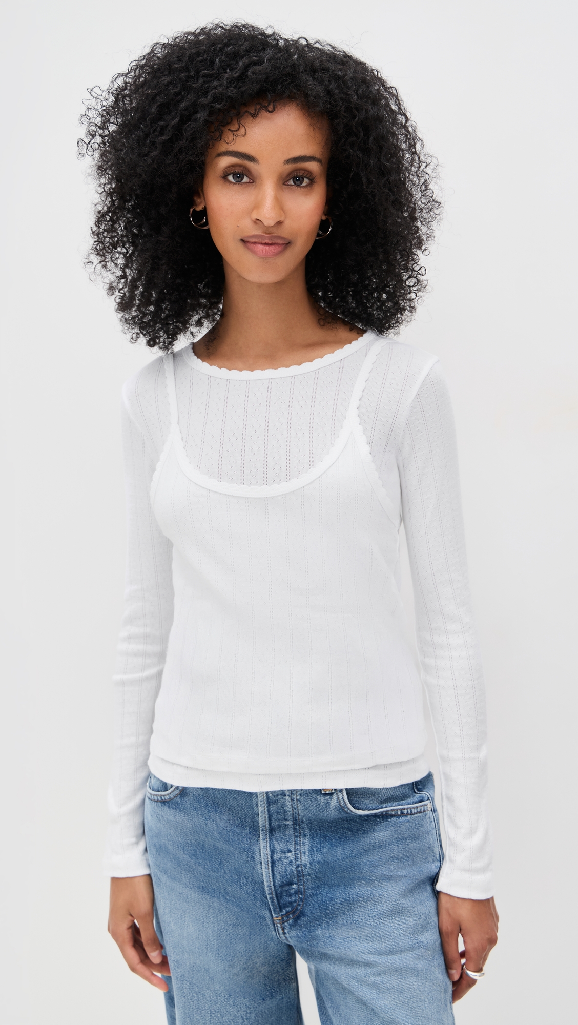 LESET Pointelle Layered Long Sleeve Top thumbnail