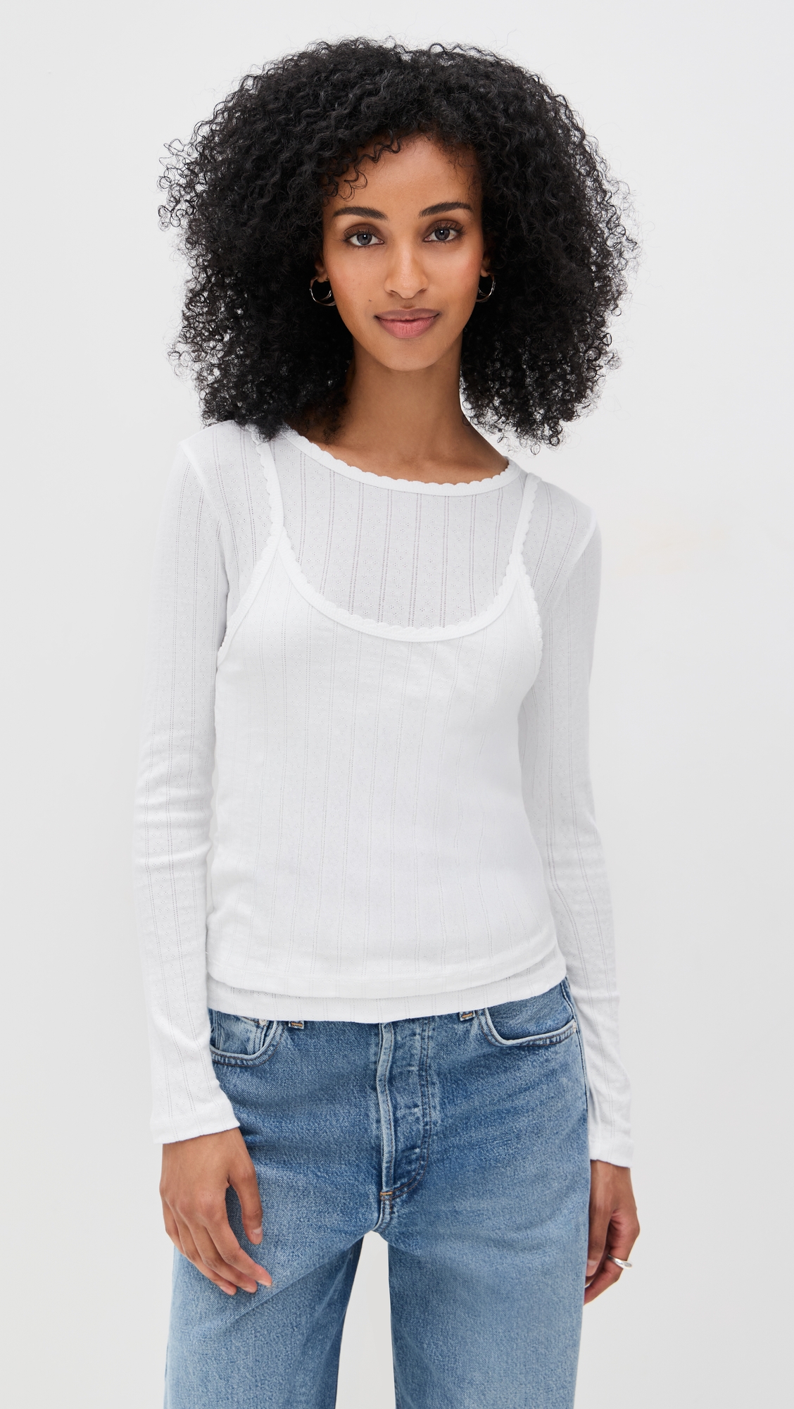 LESET Pointelle Layered Long Sleeve Top