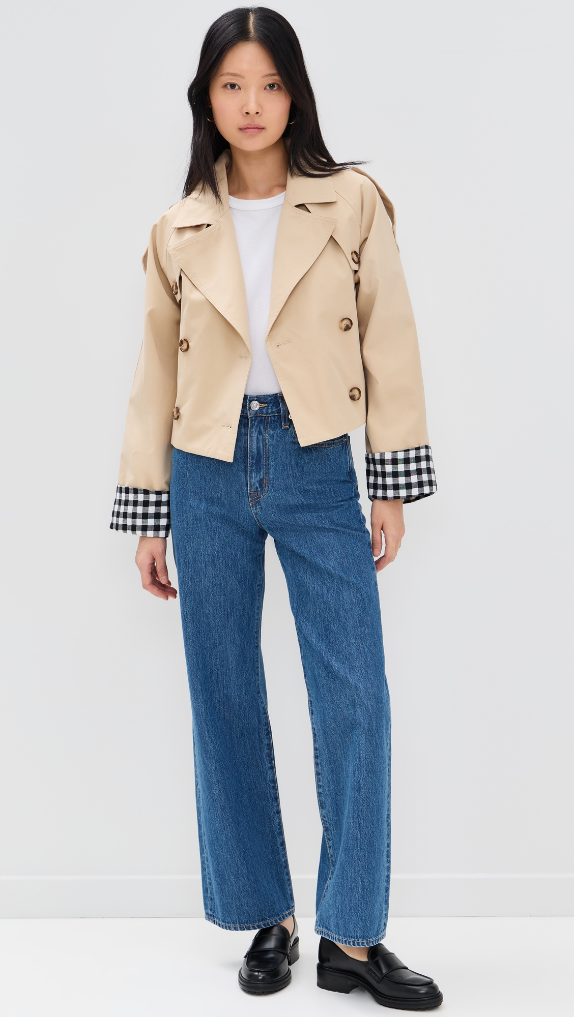 ジャケット・アウター LIDNM WOOL CHECK TRENCH COAT Checked wool-blend trench coat in blue - CO | Mytheresa