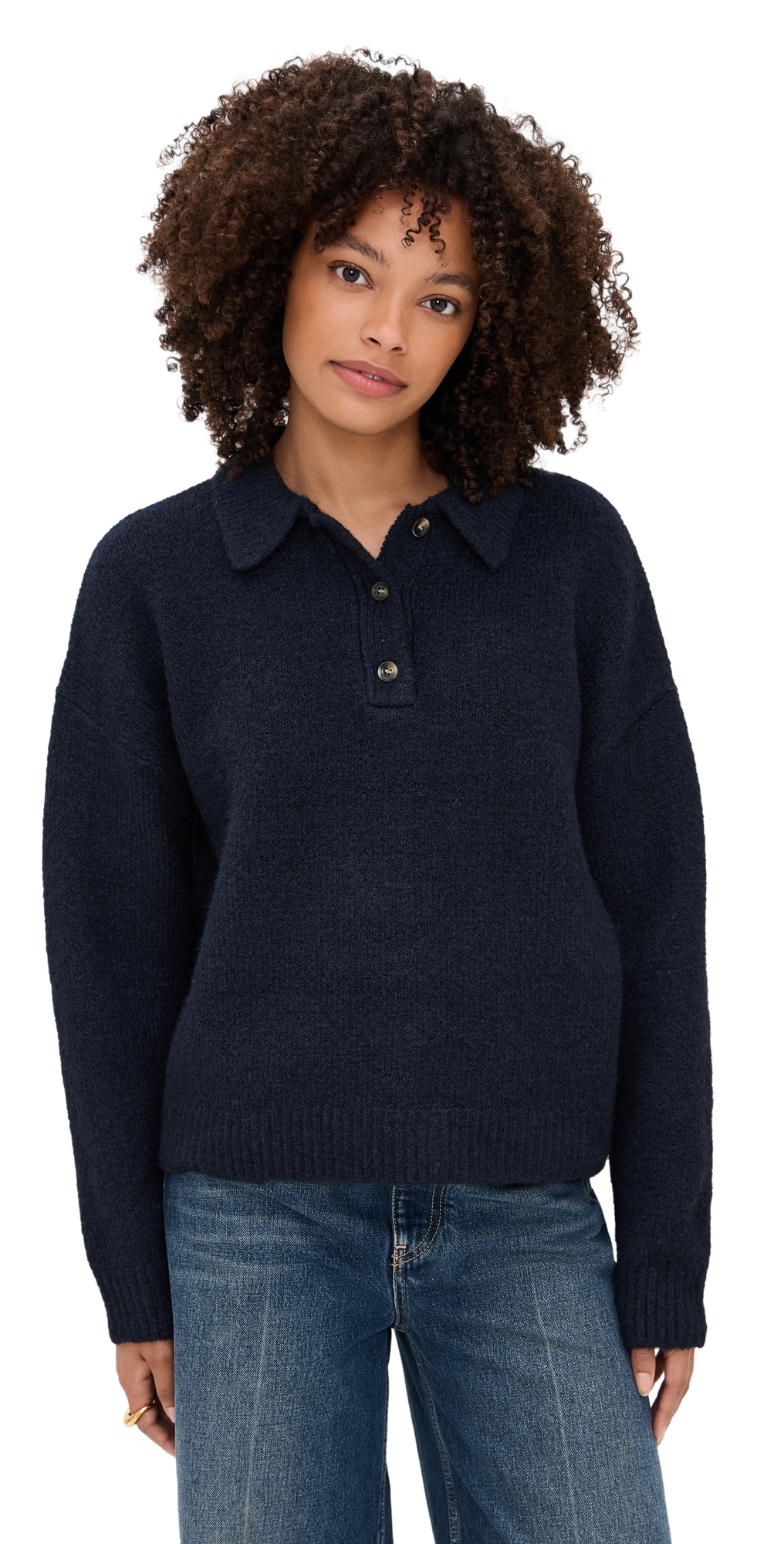 Line & Dot Hart Polo Knit Sweater Navy In Blue