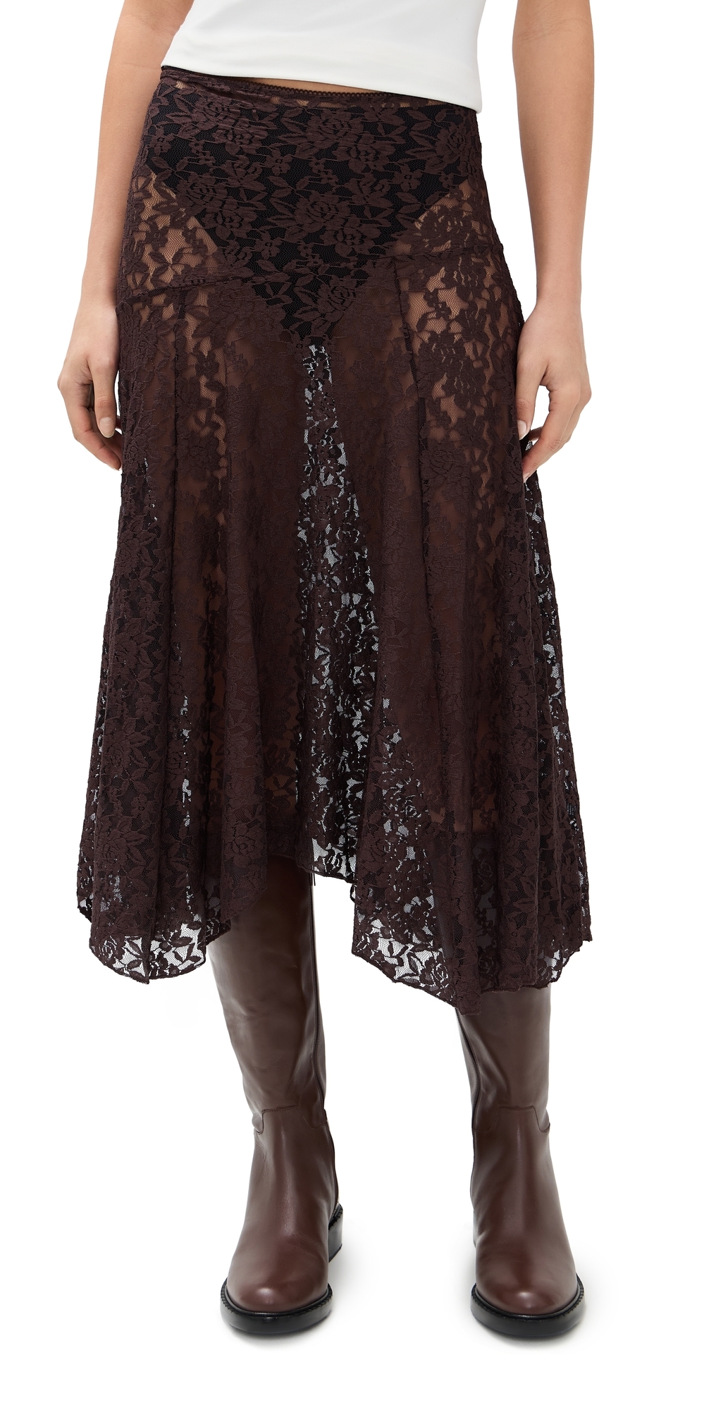 Lioness Tidal Midi Skirt Chocolate In Burgundy