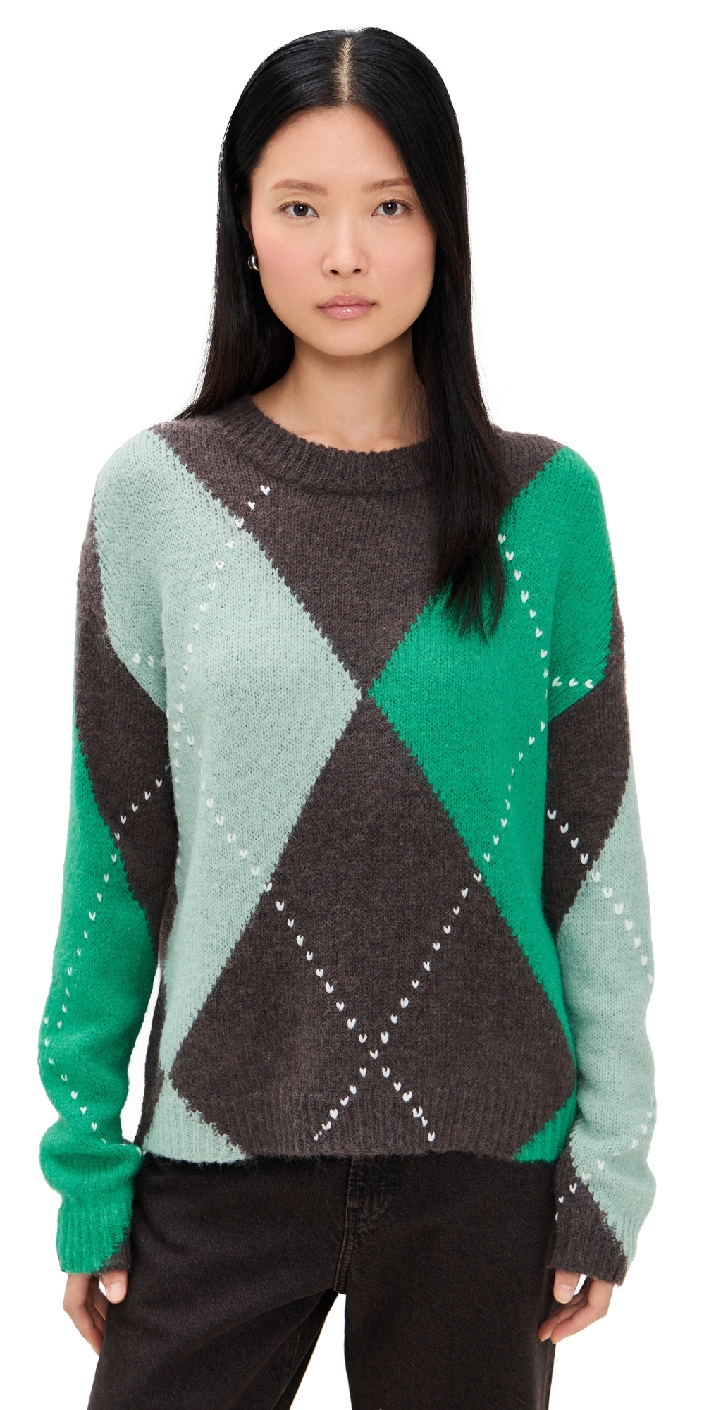 Little Lies Argyle Sweater Mint/chocolate Brown In Green