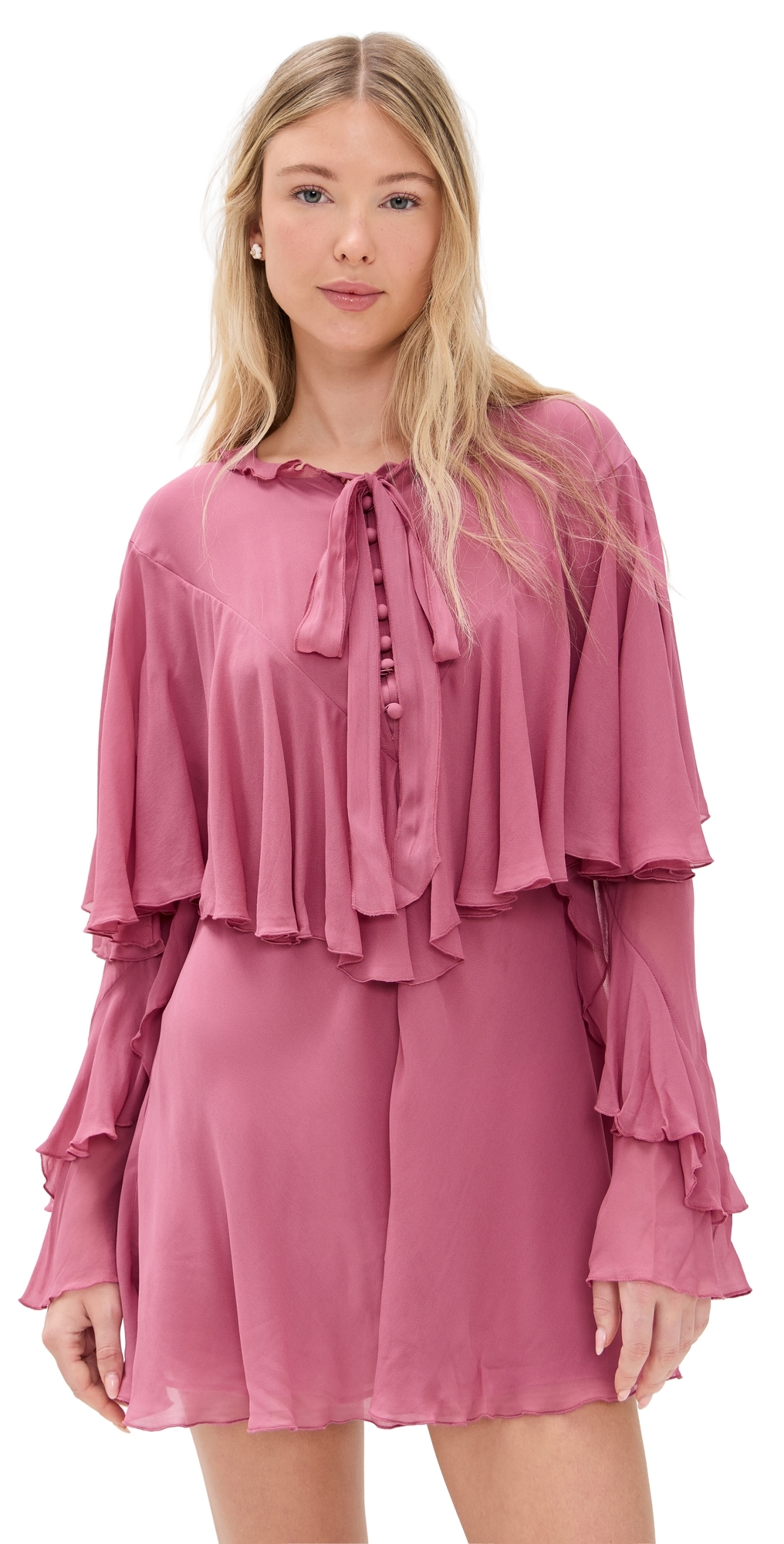 Loveshackfancy Liraine Ruffle Long Sleeve Minidress In Purple