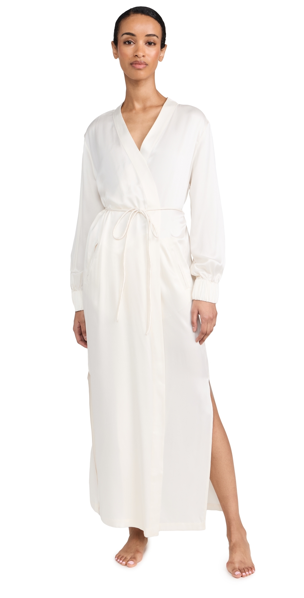 Washable Silk Long Robe Tranquil White L/XL