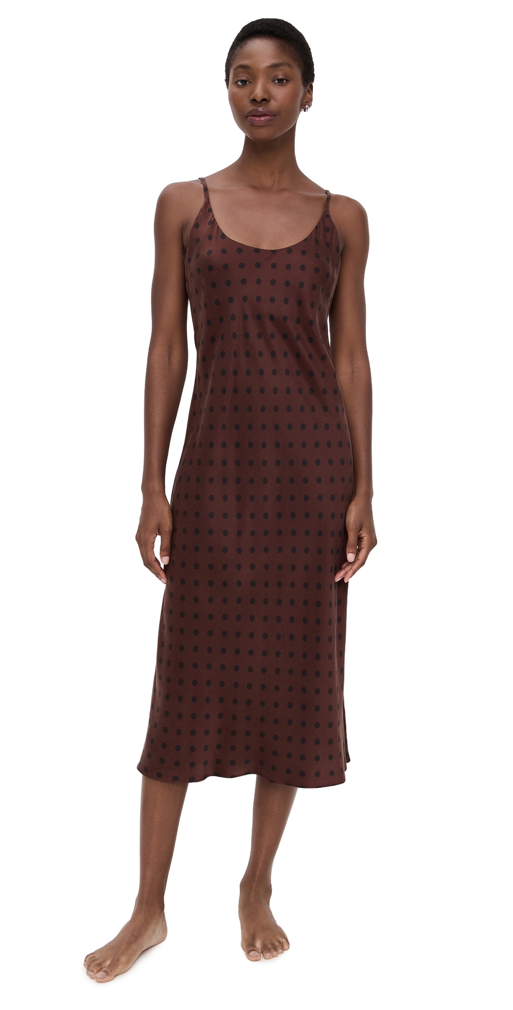 Lunya Washable Silk Bias Slip Dress Chocolate Ellipsis In Brown