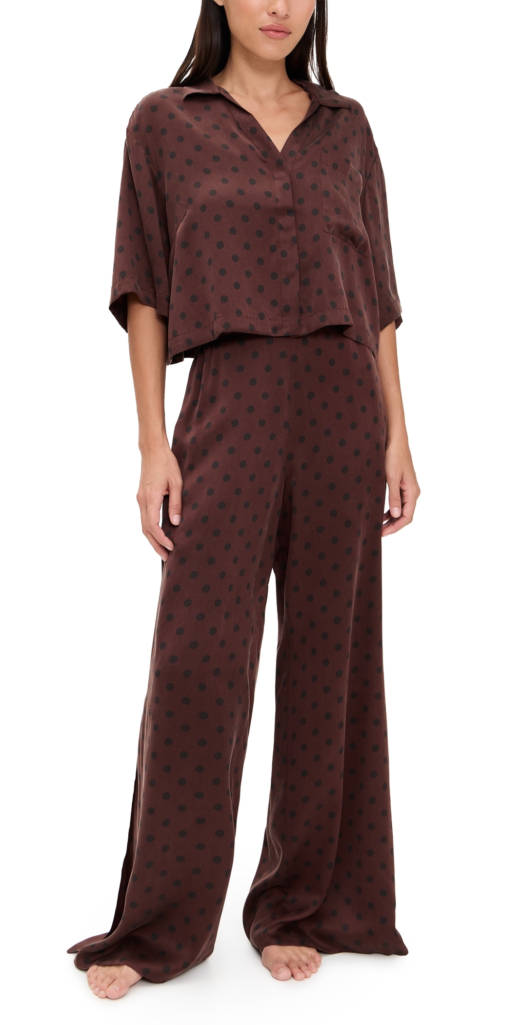 Lunya Washable Silk Pajama Set Chocolate Ellipsis In Brown