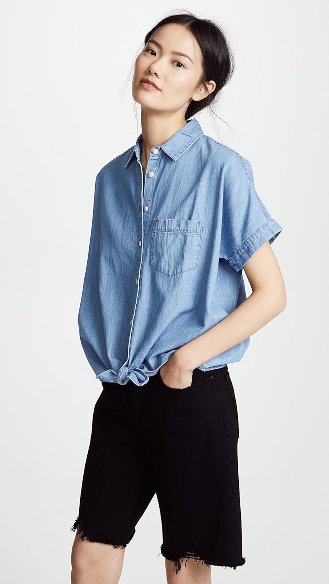 Tie front chambray shirt clearance