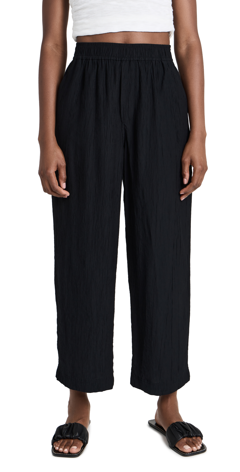 Madewell Crinkled Straight Leg Crop Crepe Pants In True Black